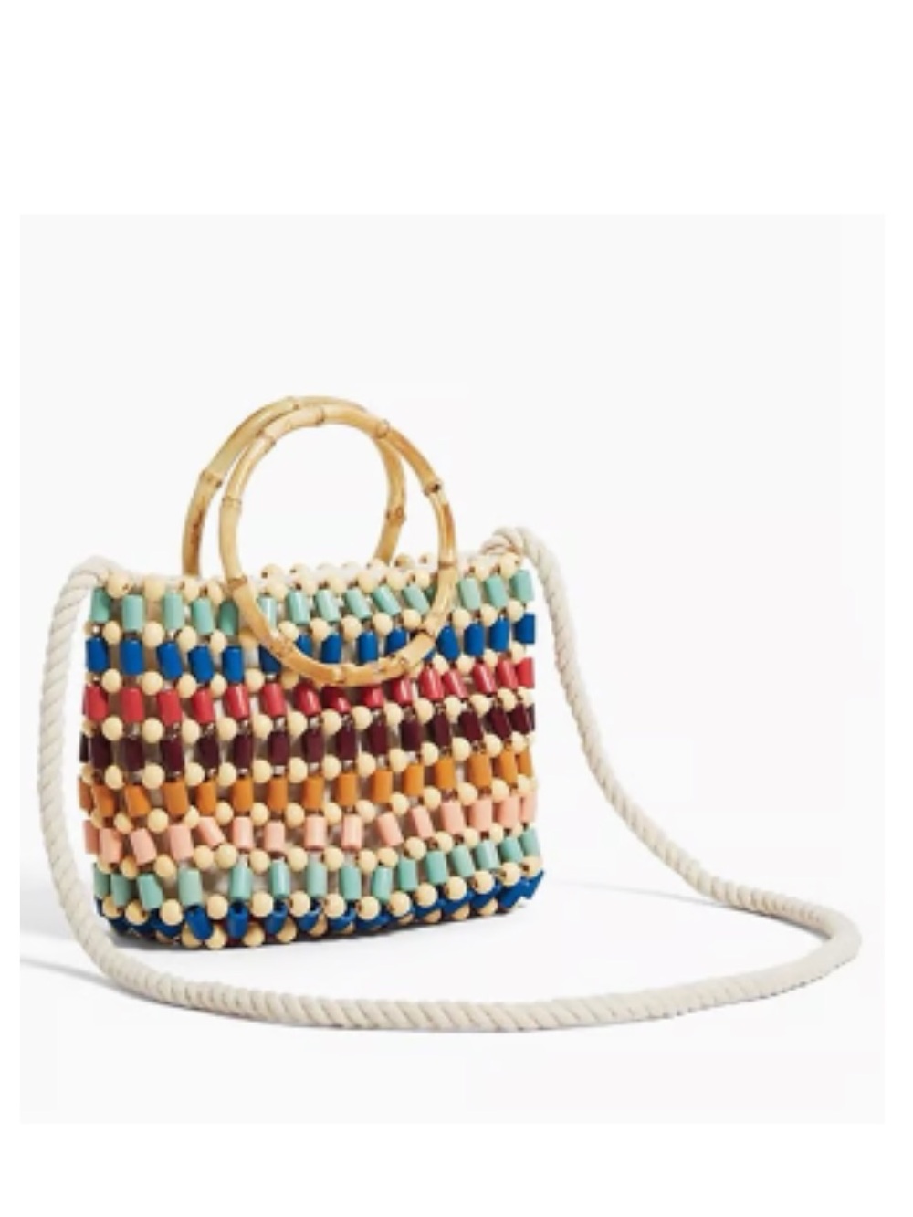 Multicolor Wood Beaded Crossbody Bag with Bamboo Handles